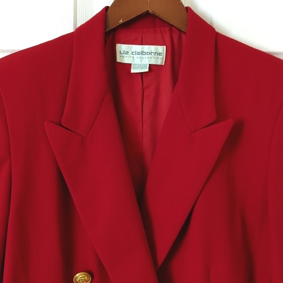 Liz Claiborne 90's Vintage Classic Wool Double Breasted Blazer Jacket Red 4P - Picture 2 of 12